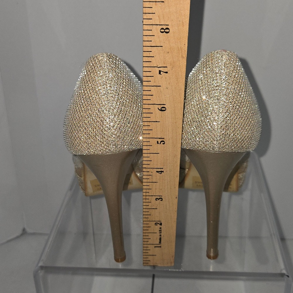 Herstyle Spiccyy Gold Glitter Peep Toe Platform Stiletto Heels Womens Size 9 - Picture 3 of 10